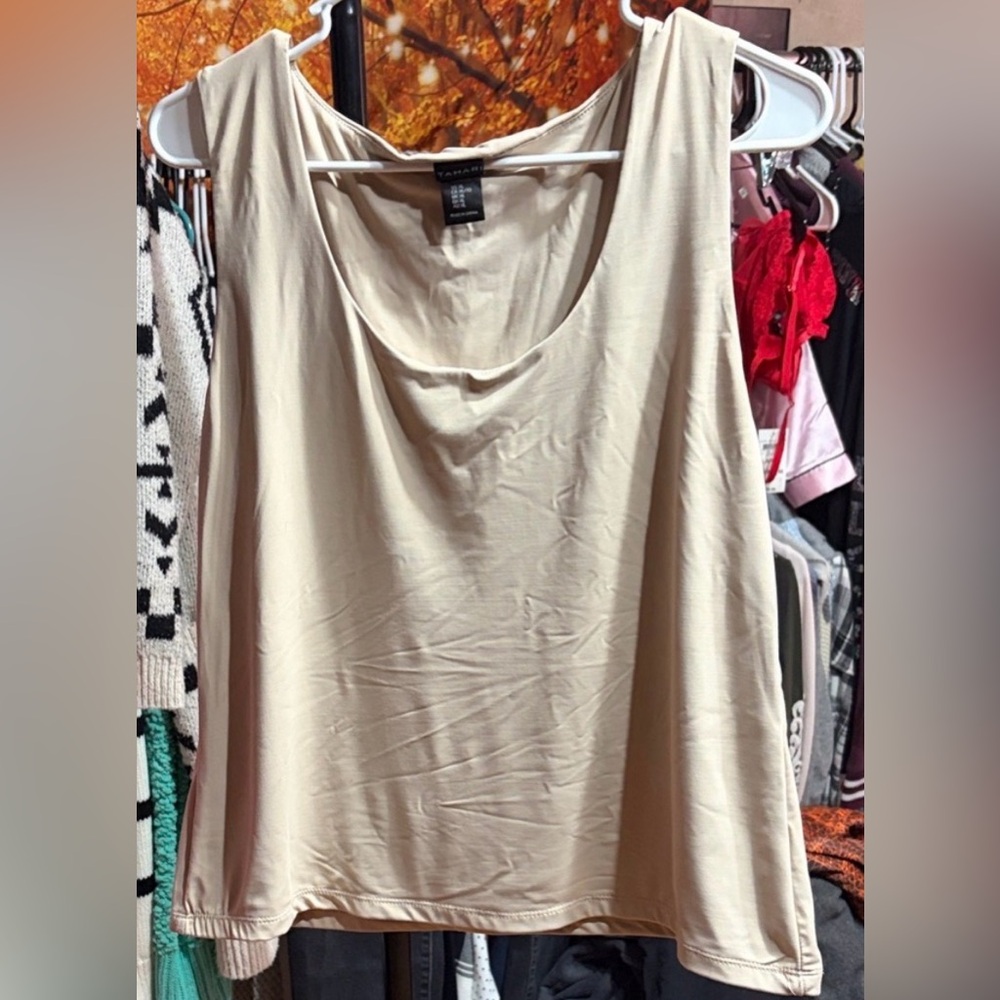 Tahari Relaxed Scoop Neck Tank in Beige